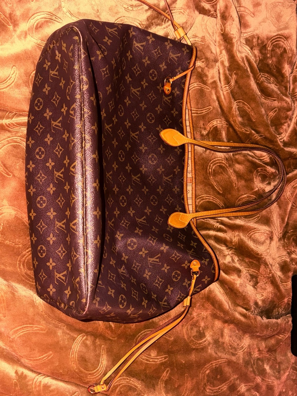 Louis Vuitton Monogram Canvas Tote in Brown Tan Leather Trim size GM neverfull - Picture 9 of 16
